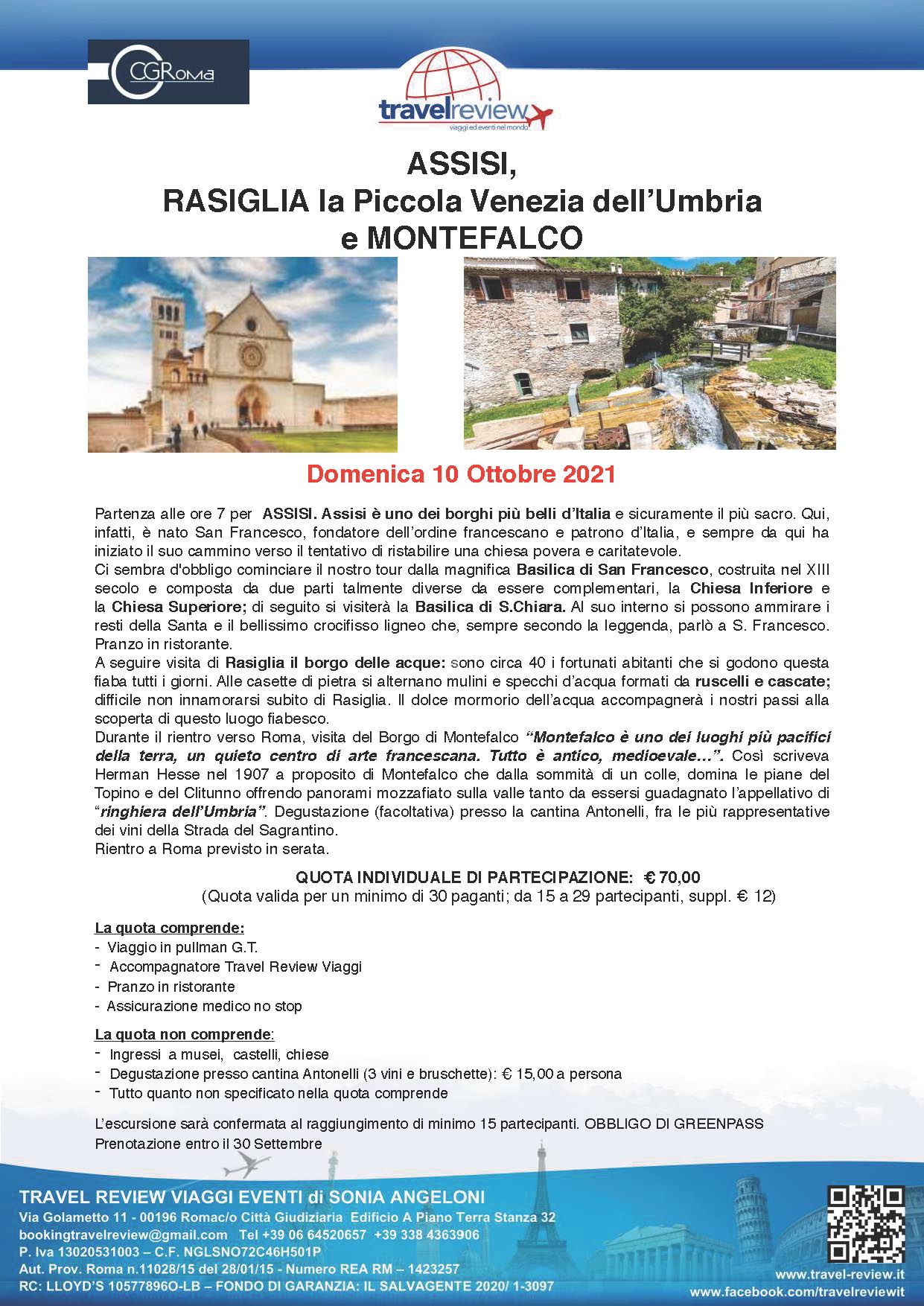 ASSISI RASIGLIA E MONTEFALCO DOMENICA 10 OTTOBRE 2021